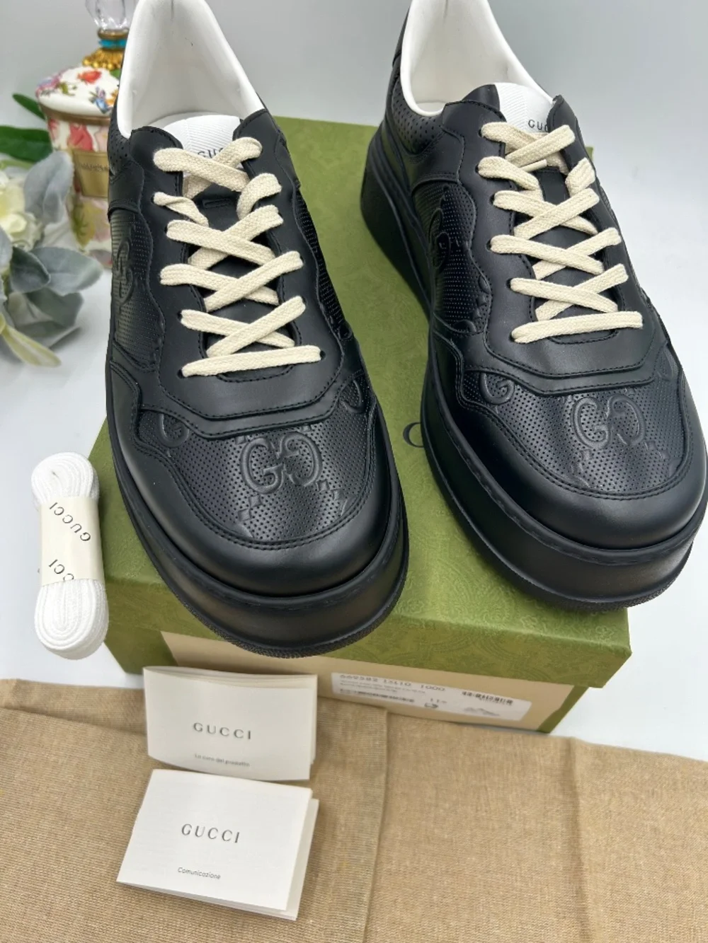 Gucci Chunky B Perforated GG Embossed Leather Sneakers. Size 11.5. (Fits 12.5)
